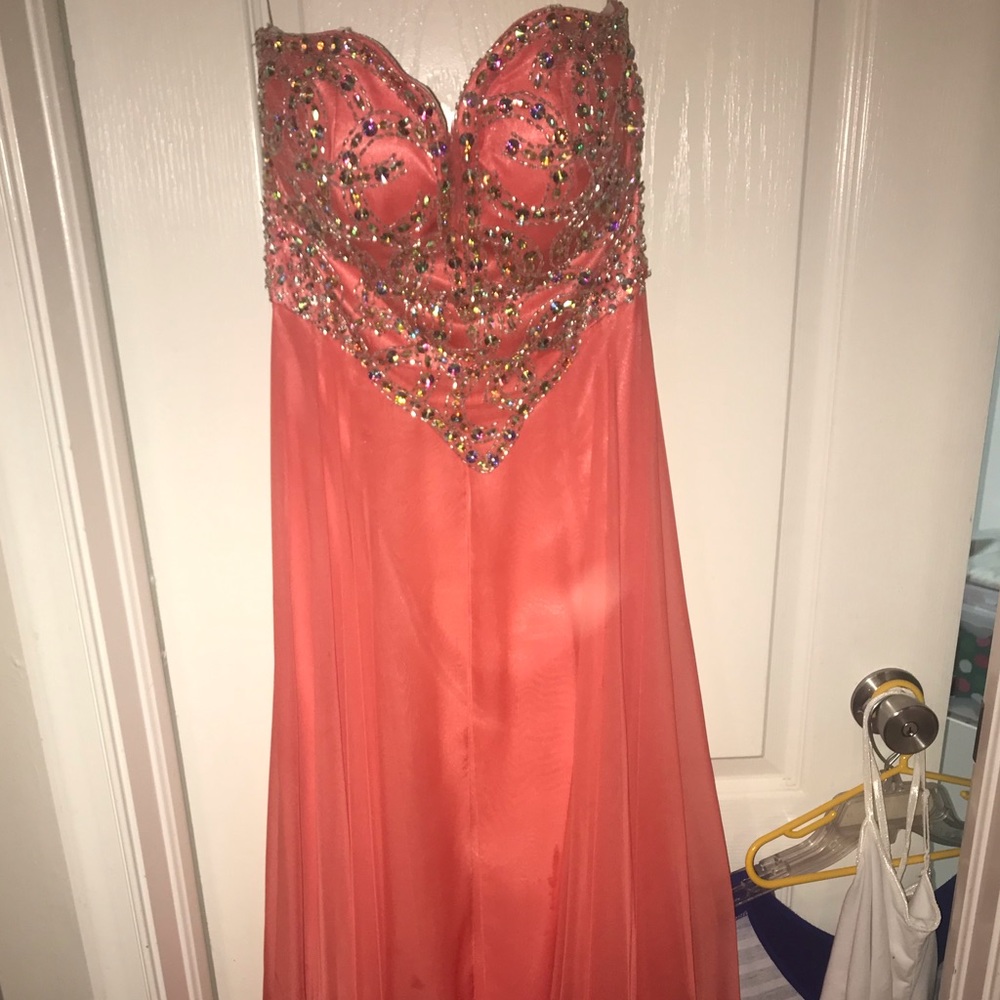 Coral strapless sequin prom formal dress size 5